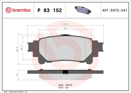 SET PLACUTE FRANA BREMBO P 83 152 - Compatibil cu LEXUS, TOYOTA, TOYOTA (GAC)
