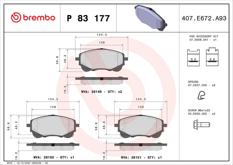 SET PLACUTE FRANA BREMBO P 83 177 - Compatibil cu SUZUKI, TOYOTA