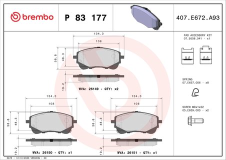 SET PLACUTE FRANA BREMBO P 83 177 - Compatibil cu SUZUKI, TOYOTA