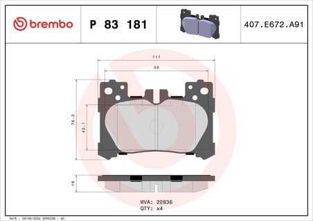 Set placute frana Brembo P 83 181