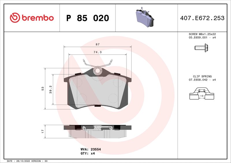 Set placute frana Brembo P 85 020