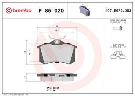 Set placute frana Brembo P 85 020