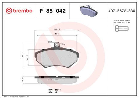 SET PLACUTE FRANA BREMBO P 85 042 - Compatibil cu AUDI, VW