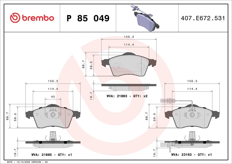 Set placute frana Brembo P 85 049