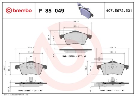 Set placute frana Brembo P 85 049