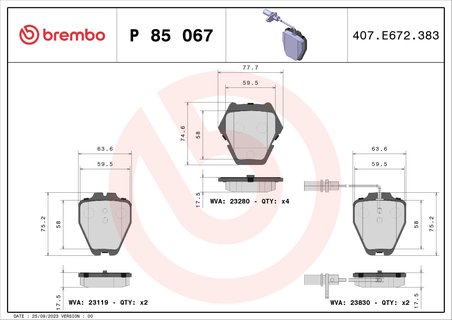 Set placute frana Brembo P 85 067