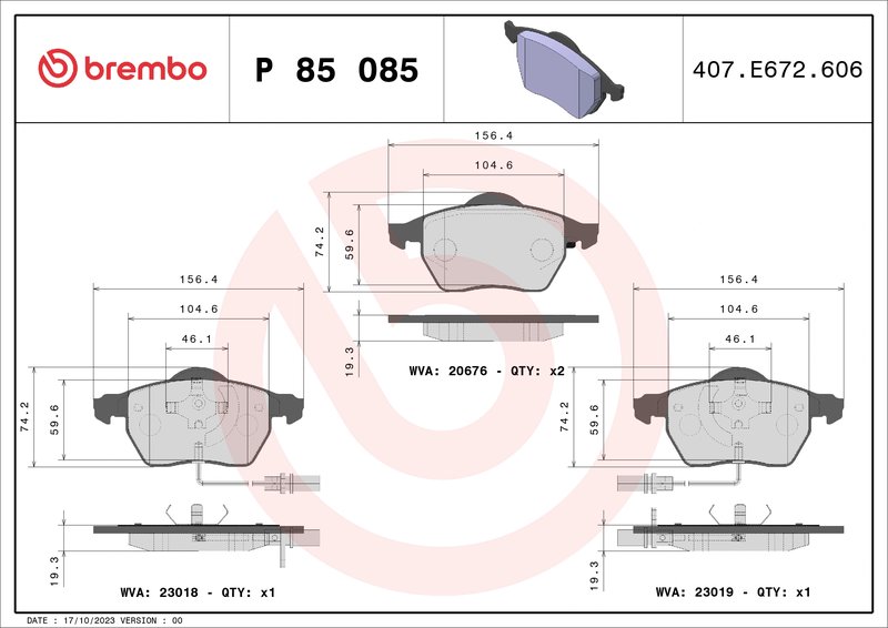 SET PLACUTE FRANA BREMBO P 85 085X - Compatibil cu AUDI, AUDI (FAW), HONGQI, SEAT, SKODA, VW, VW (SVW)