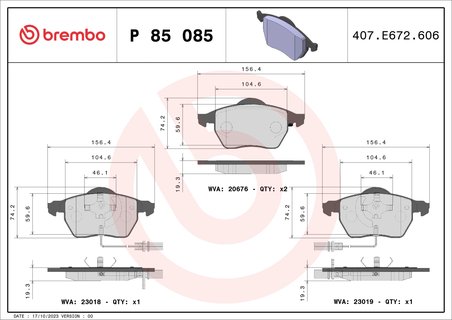 SET PLACUTE FRANA BREMBO P 85 085X - Compatibil cu AUDI, AUDI (FAW), HONGQI, SEAT, SKODA, VW, VW (SVW)
