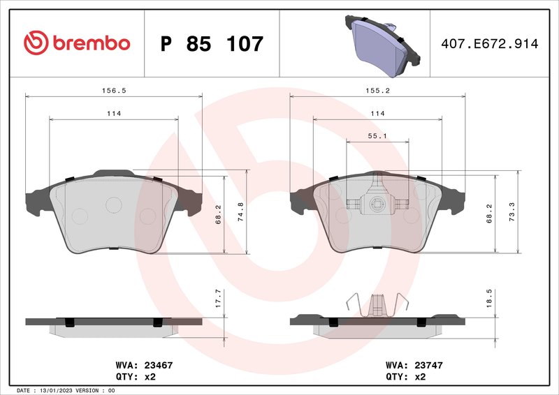 Set placute frana Brembo P 85 107