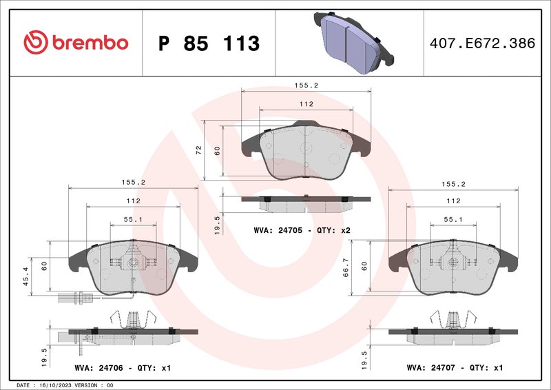 Set placute frana Brembo P 85 113