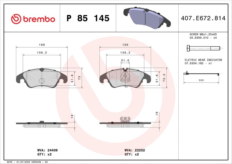 SET PLACUTE FRANA BREMBO P 85 145 - Compatibil cu AUDI, AUDI (FAW), VW (SVW)