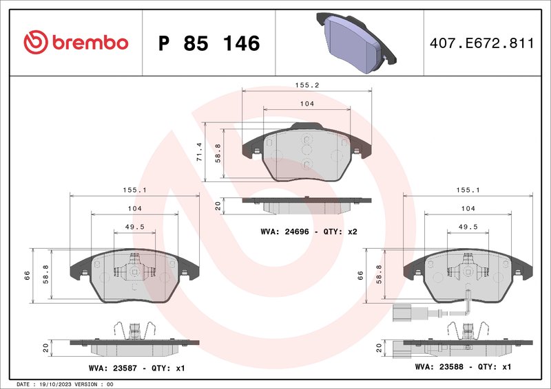 Set placute frana Brembo P 85 146