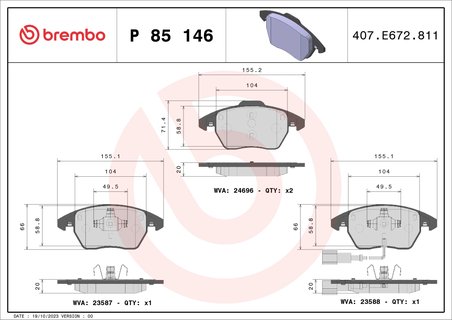 Set placute frana Brembo P 85 146