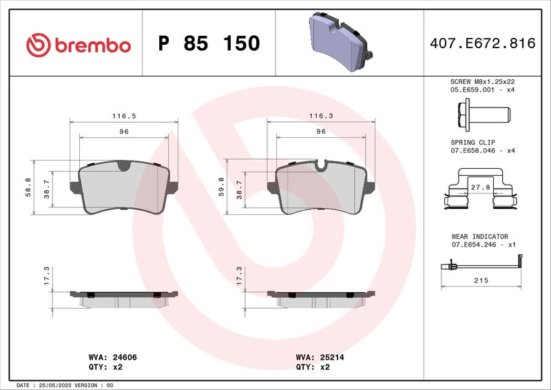 Set placute frana Brembo P 85 150