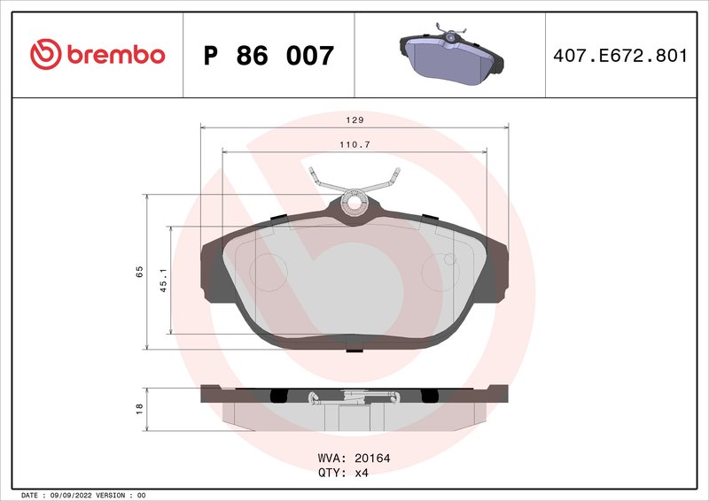 Set placute frana Brembo P 86 007