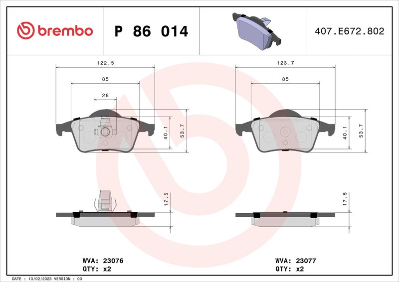 SET PLACUTE FRANA BREMBO P 86 014 - Compatibil cu VOLVO