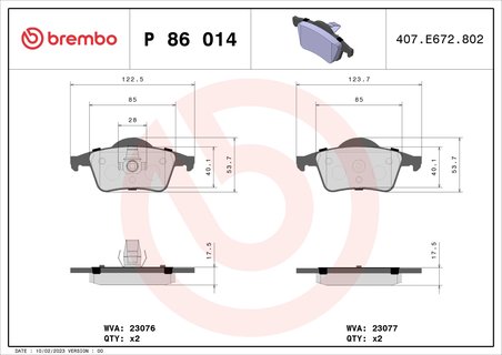 SET PLACUTE FRANA BREMBO P 86 014 - Compatibil cu VOLVO