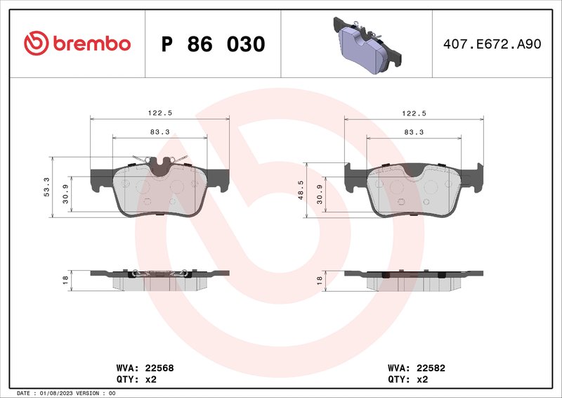 Set placute frana Brembo P 86 030