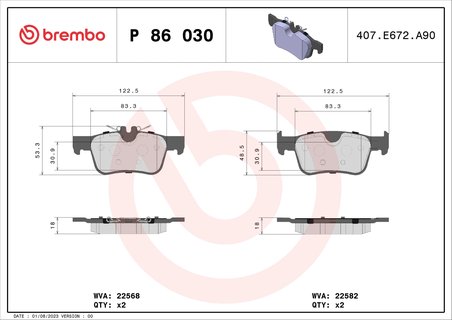 Set placute frana Brembo P 86 030