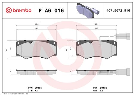 SET PLACUTE FRANA BREMBO P A6 016 - Compatibil cu IVECO, OPTARE