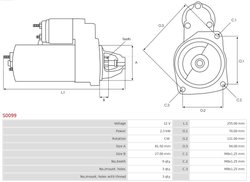 ELECTROMOTOR AS-PL S0099 - Compatibil cu IVECO, MITSUBISHI, MULTICAR, RENAULT, RENAULT TRUCKS, UAZ
