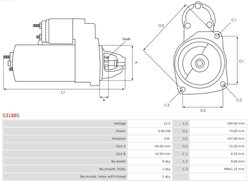 ELECTROMOTOR AS-PL S3188S - Compatibil cu ABARTH, ALFA ROMEO, CHRYSLER, FIAT, FORD, JEEP, LANCIA, OPEL