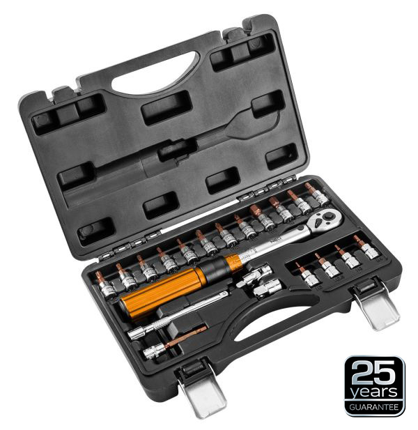 Cheie dinamometrica bidirectionala 1/4'' 5-25 Nm set 21 piese