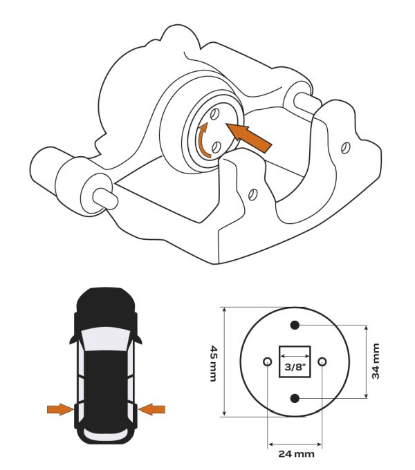 Dispozitiv de reintroducere, piston etrier de frana cu filet drept