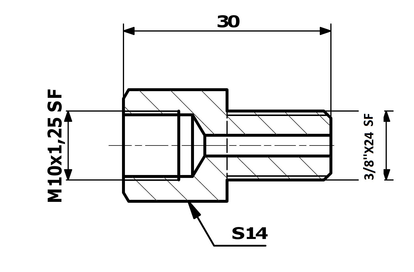 RACORD PrzewodOw HAM. WEW. 10X1 25 SF - ZEW. 3/8X24 SF