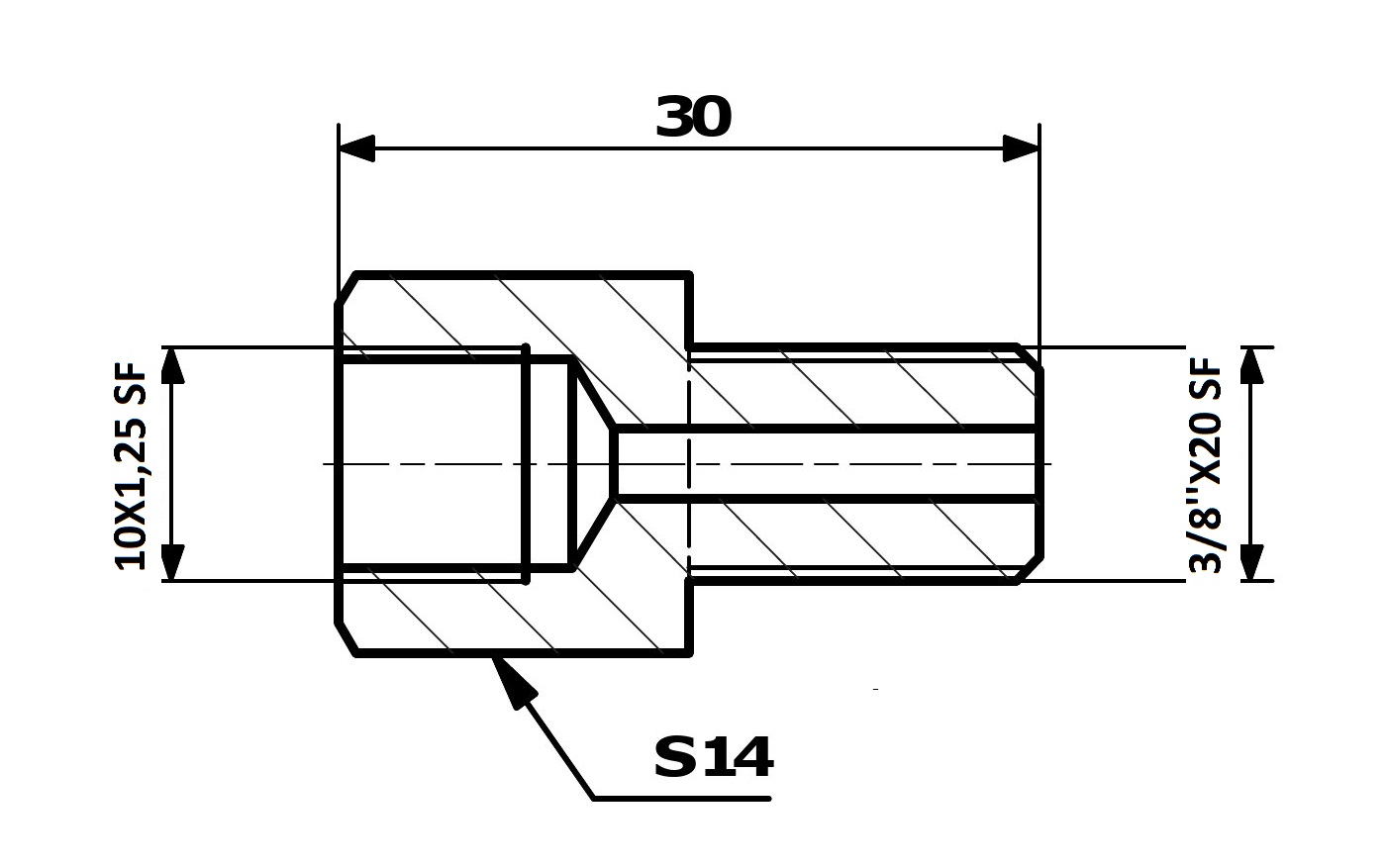 RACORD PrzewodOw HAM. WEW. 10X1 25 SF - ZEW. 3/8X20 SF