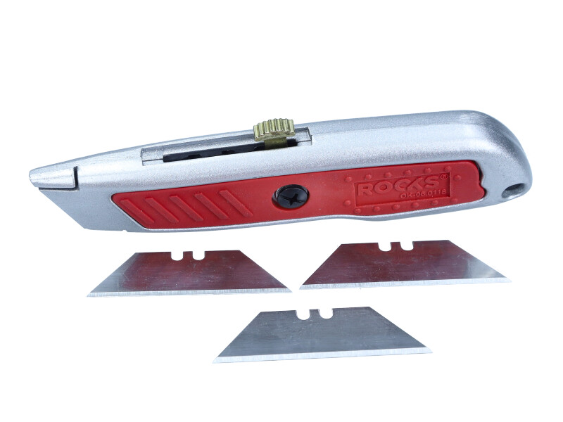 Cuțit cu lamă trapezoidală retractabil 61 mm 3 lame