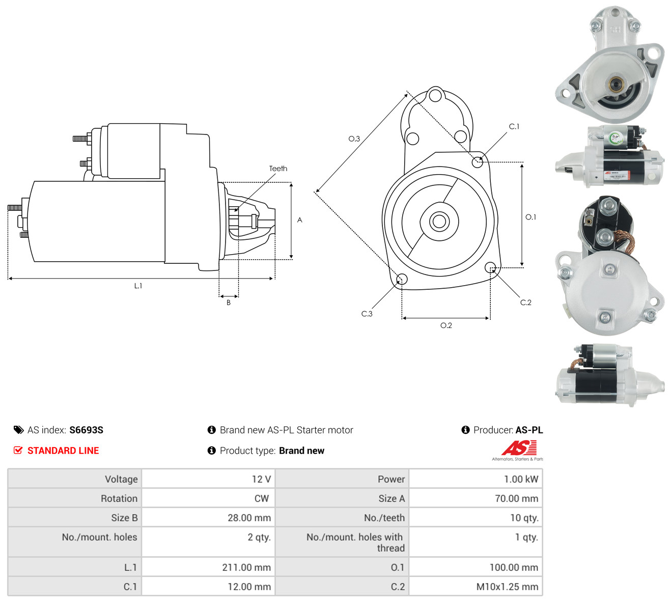 Starter 12V 1,0 kW 10 dinti