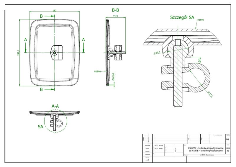 Oglinda exterioara 182x242 mm manuala